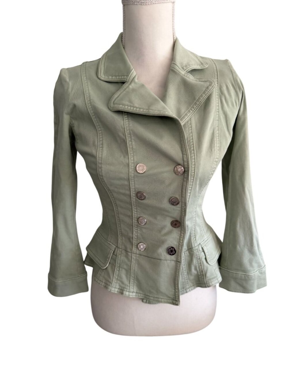 White House Black Market Sage Green Double-Breasted Peplum Blazer - Picture 3 of 9
